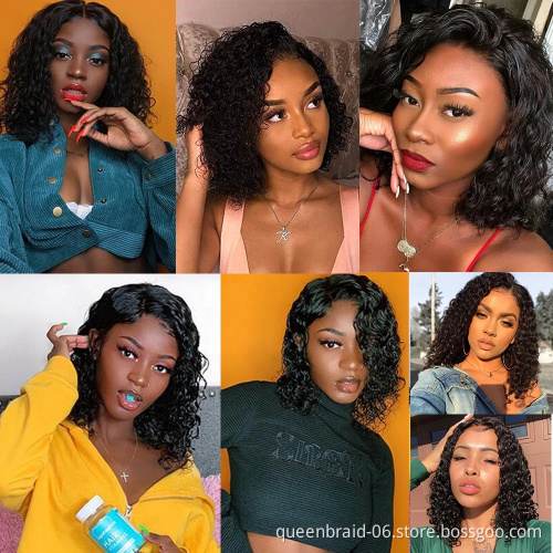 Short Bob Wigs Deep Wave Lace Frontal Human Hair Wigs Brazilian Virgin Human Hair Wigs Pre Plucked with Baby Hair Natural Black